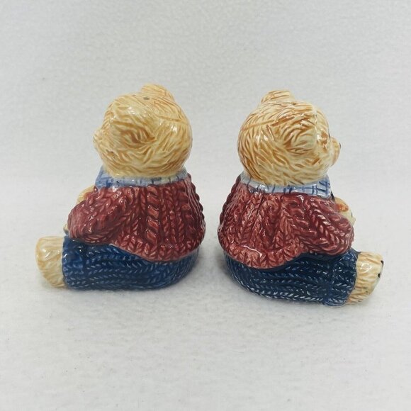 Vintage Gkao Teddy Bear Salt Pepper Shaker Set Ceramic Animal Figure Shape Deco - Picture 3 of 9